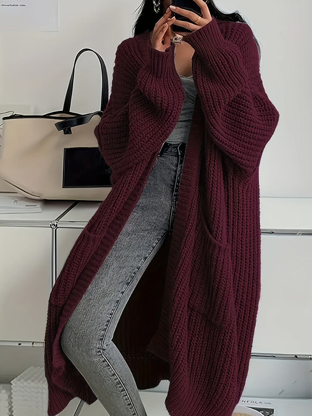 Aldvina | Damen Oversized Longline Strickjacke