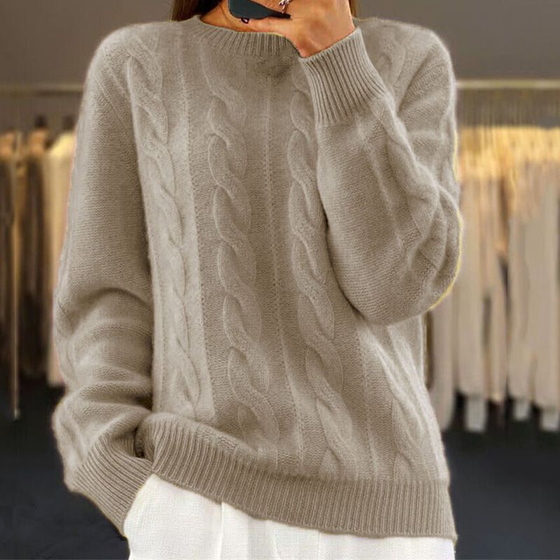Almeda | Damen Rundhalspullover mit Zopfmuster