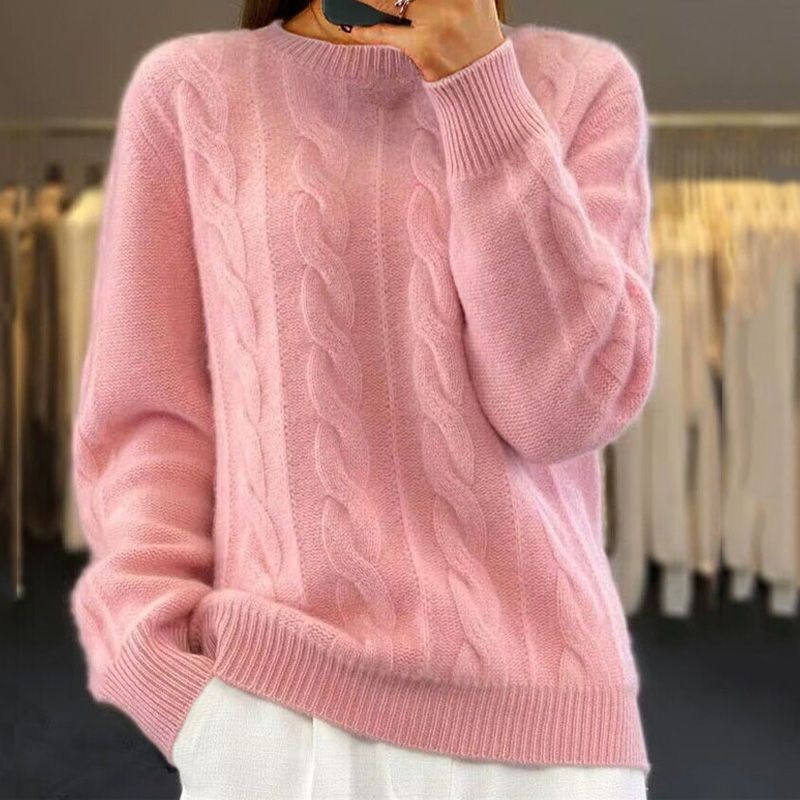 Almeda | Damen Rundhalspullover mit Zopfmuster