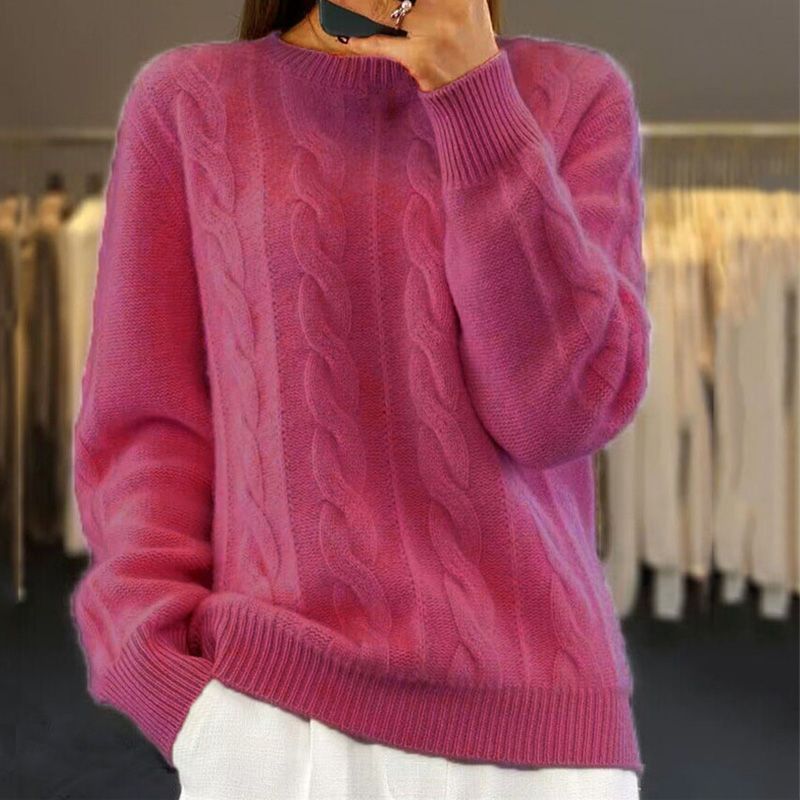 Almeda | Damen Rundhalspullover mit Zopfmuster
