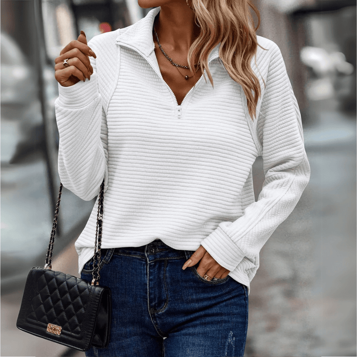 Almeke | Damen Rippstrickpullover mit Reißverschluss