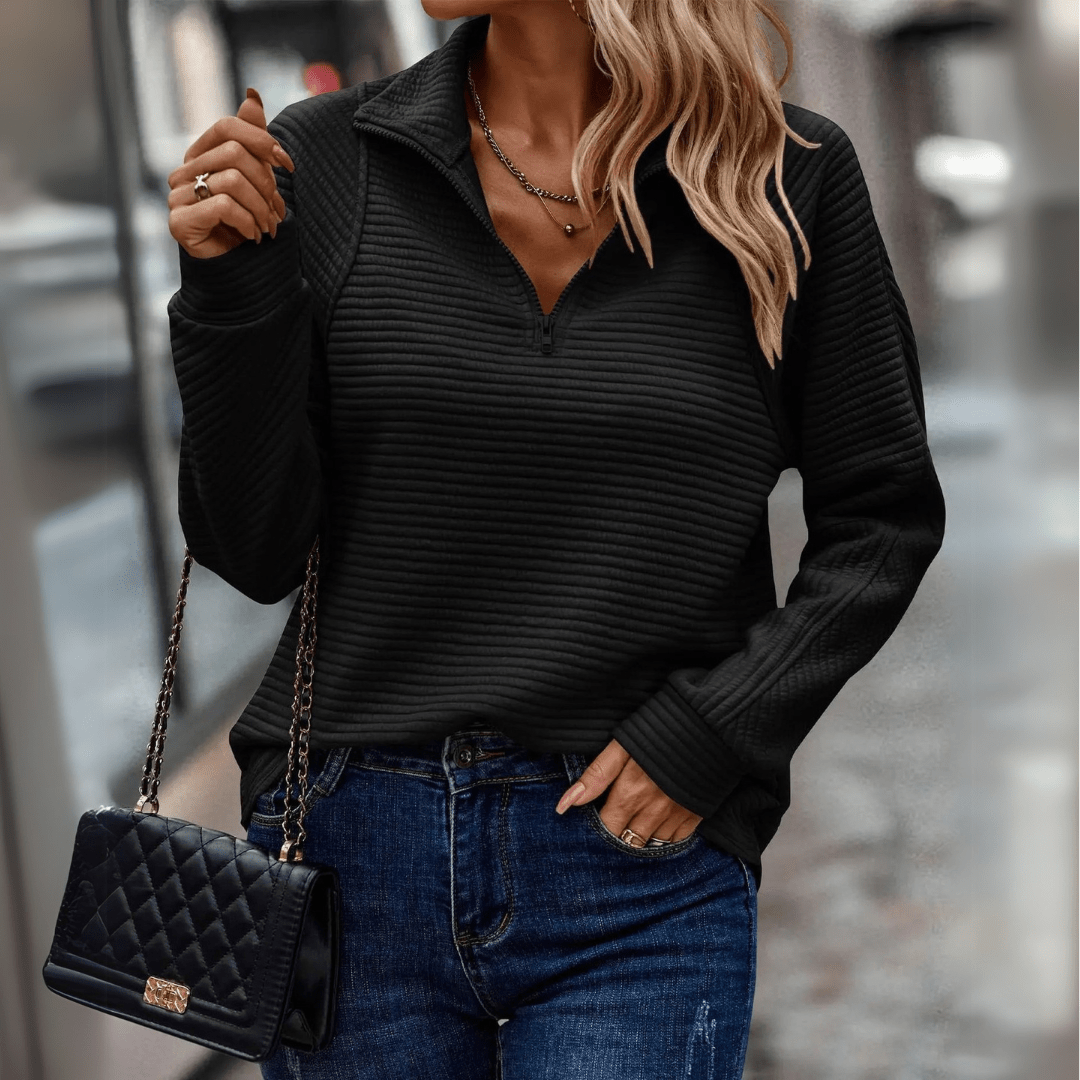 Almeke | Damen Rippstrickpullover mit Reißverschluss