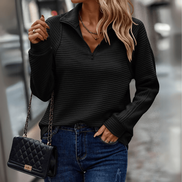 Almeke | Damen Rippstrickpullover mit Reißverschluss