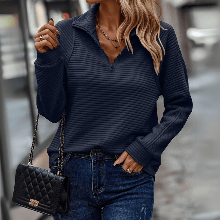 Almeke | Damen Rippstrickpullover mit Reißverschluss