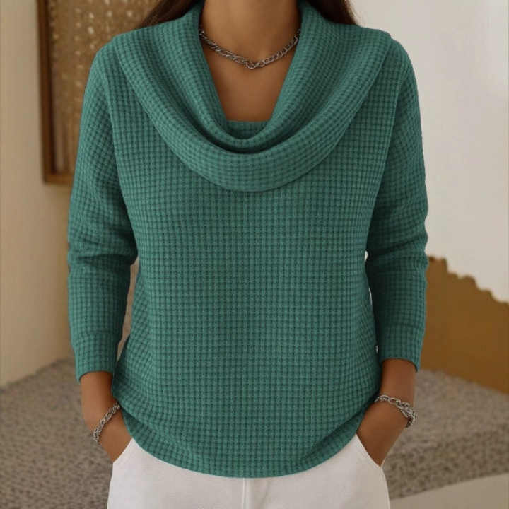 Almeke | Damen Pullover mit Wasserfallkragen und Waffelstruktur