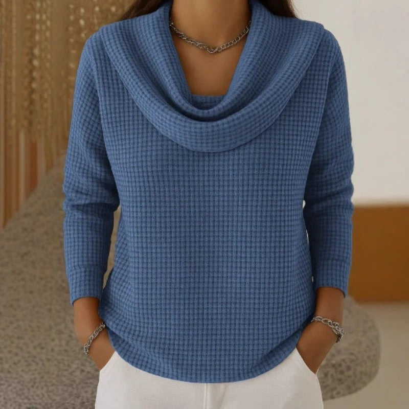 Almeke | Damen Pullover mit Wasserfallkragen und Waffelstruktur