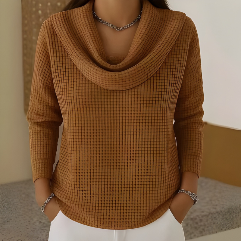 Almeke | Damen Pullover mit Wasserfallkragen und Waffelstruktur