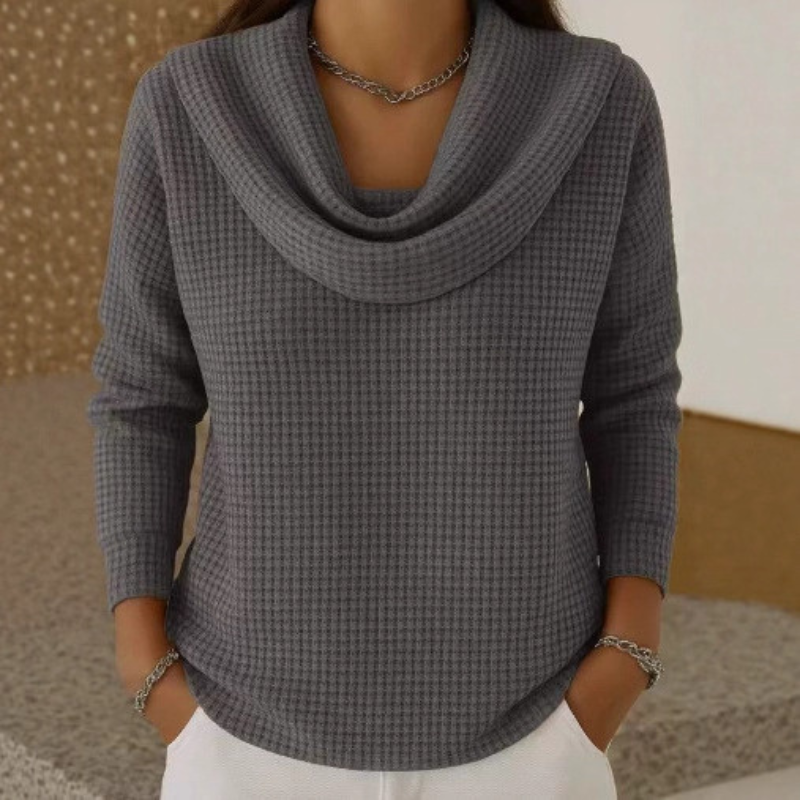 Almeke | Damen Pullover mit Wasserfallkragen und Waffelstruktur