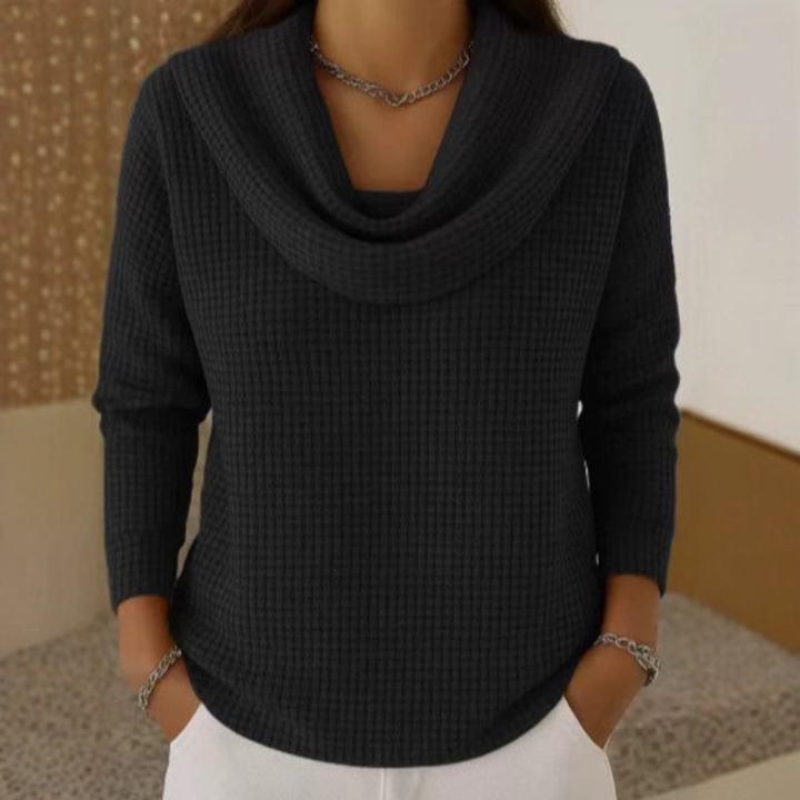 Almeke | Damen Pullover mit Wasserfallkragen und Waffelstruktur