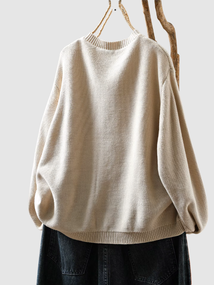 Almhild | Damen Rundhals Strickjacke mit Knöpfen
