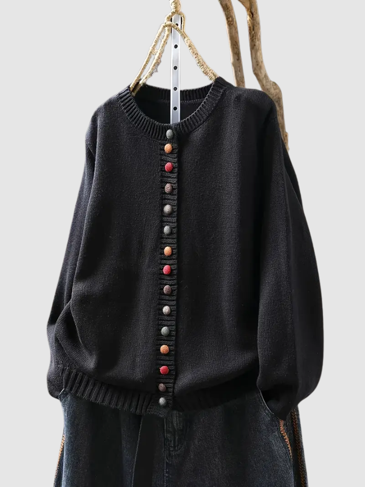 Almhild | Damen Rundhals Strickjacke mit Knöpfen