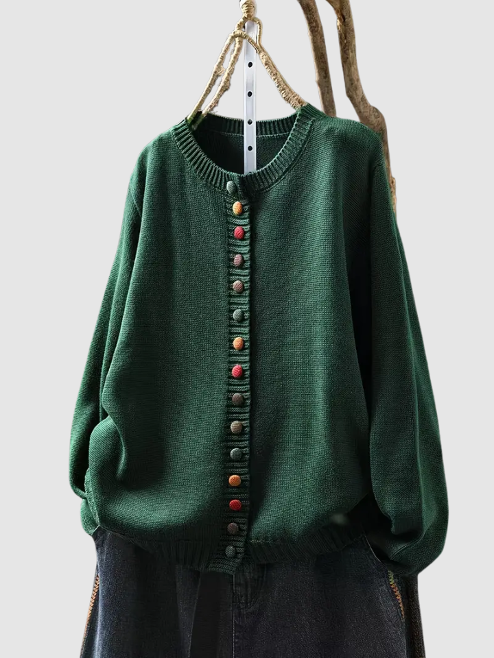 Almhild | Damen Rundhals Strickjacke mit Knöpfen