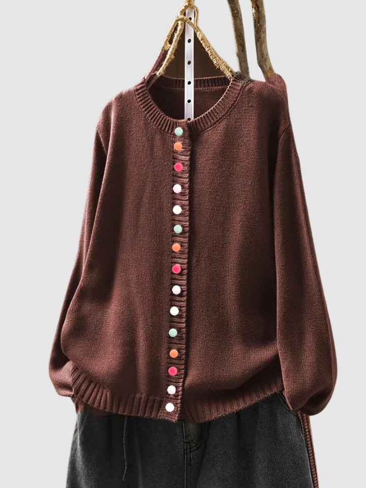 Almhild | Damen Rundhals Strickjacke mit Knöpfen