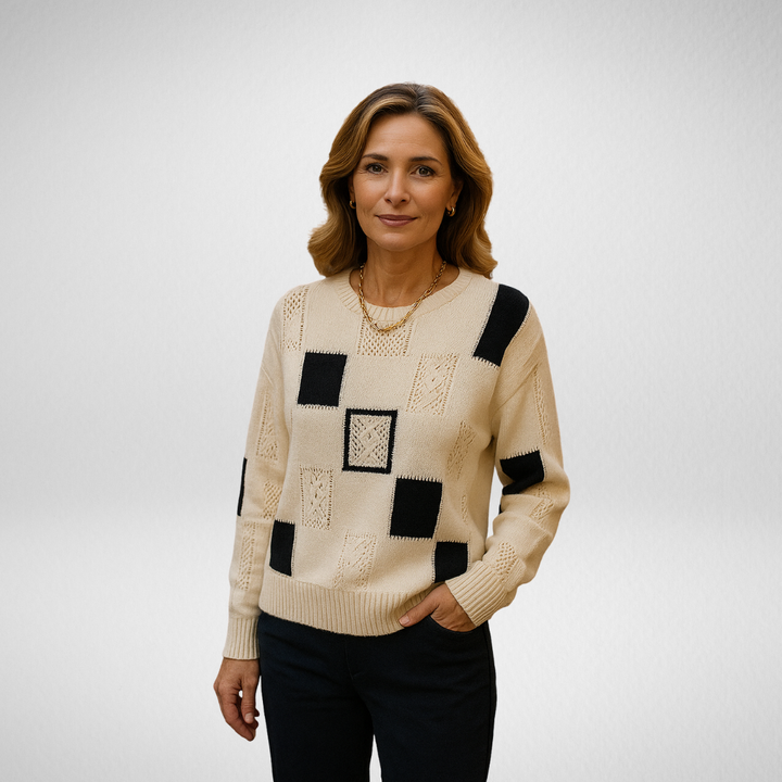 Almira | Damen Rundhals-Pullover im Patchwork-Design