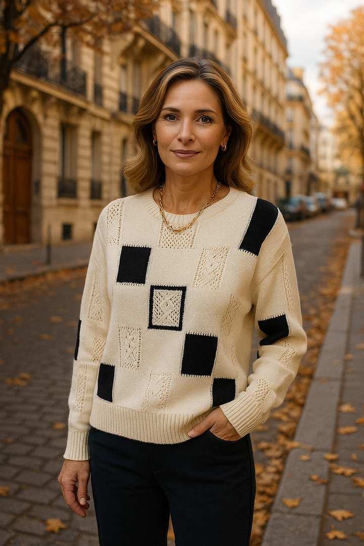 Almira | Damen Rundhals-Pullover im Patchwork-Design