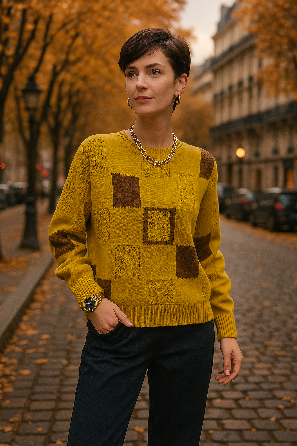 Almira | Damen Rundhals-Pullover im Patchwork-Design