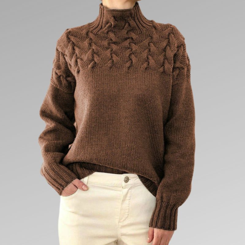 Almonde | Damen Rollkragenpullover mit Zopfmuster
