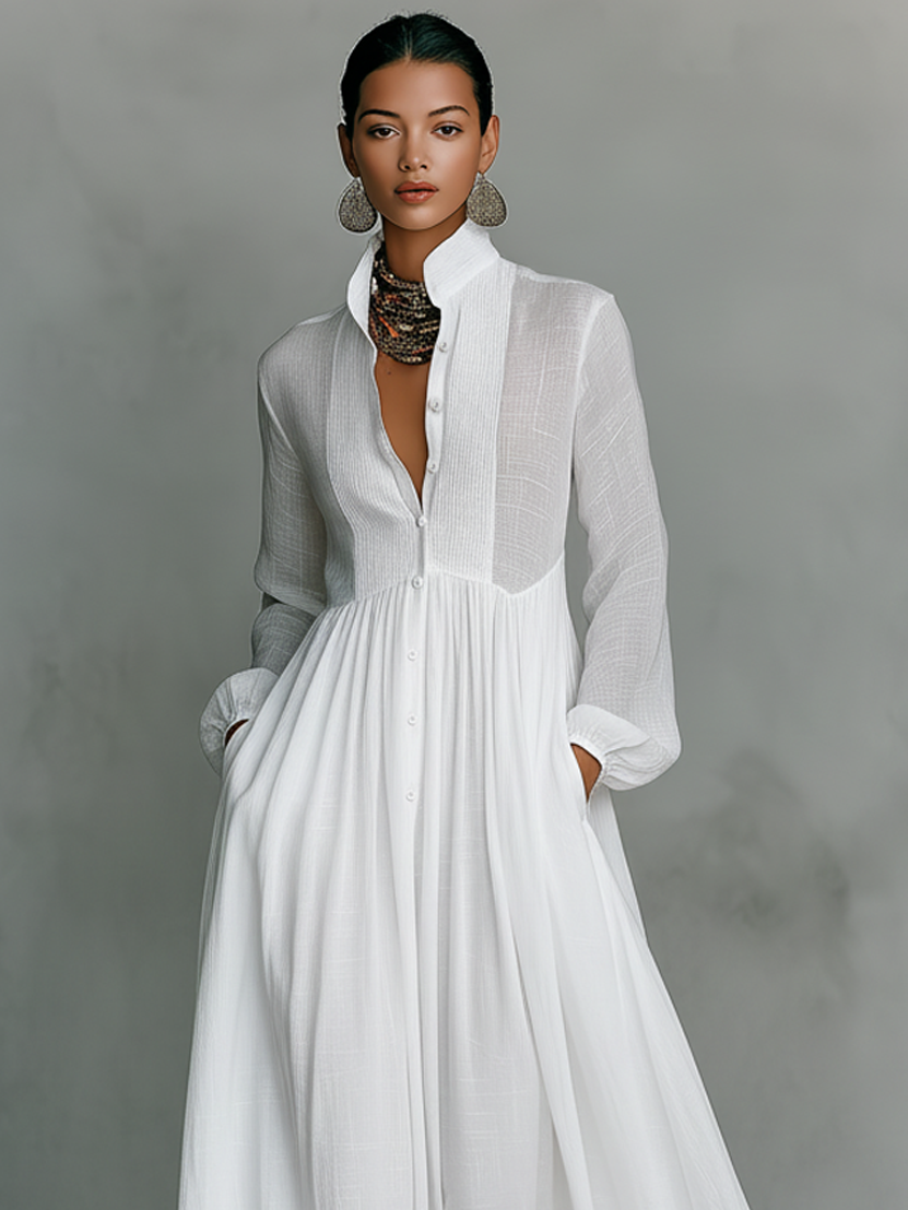 Antje - Patchwork Leinen Maxi Kleid