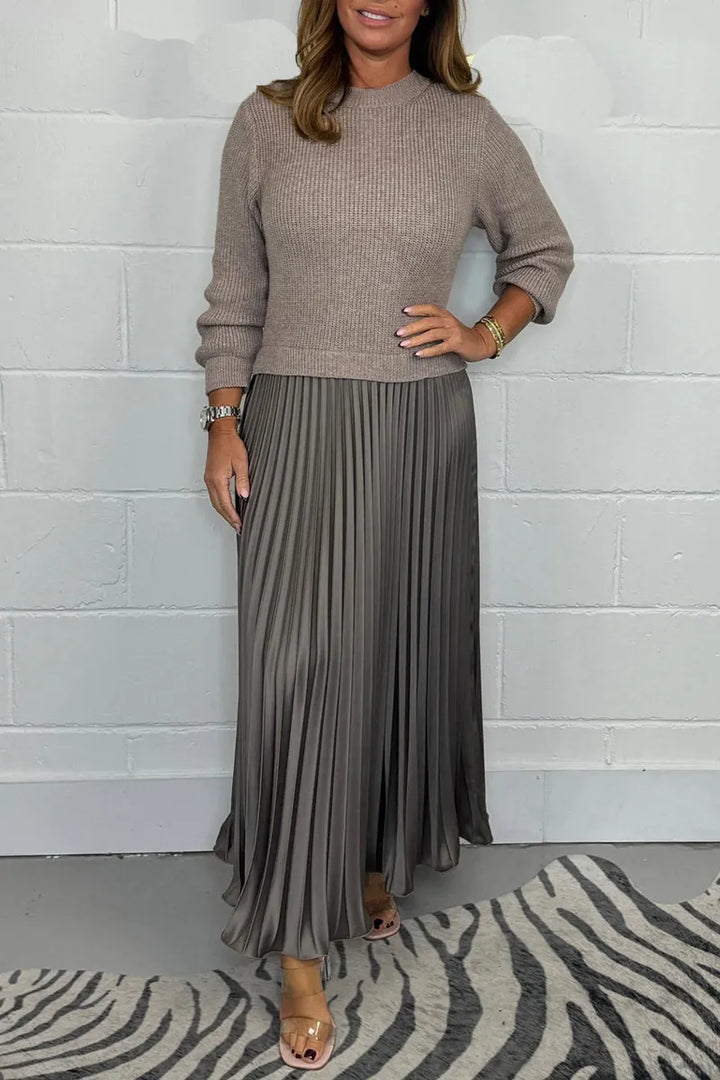 Jette | Midi Strickkleid für Damen mit Plisseerock