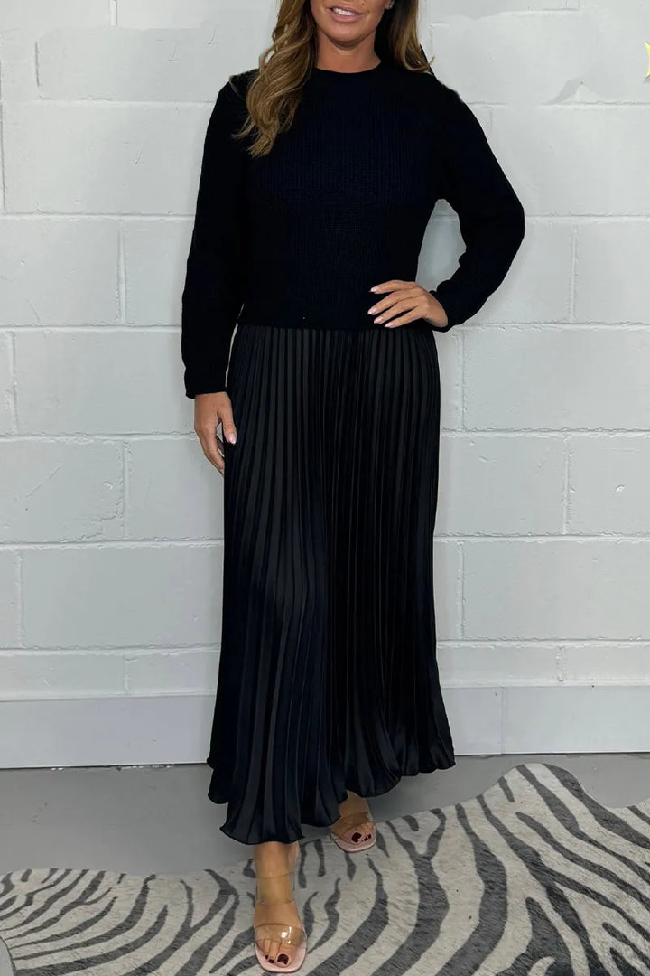 Jette | Midi Strickkleid für Damen mit Plisseerock
