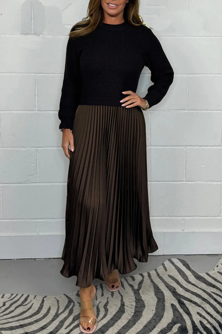 Jette | Midi Strickkleid für Damen mit Plisseerock