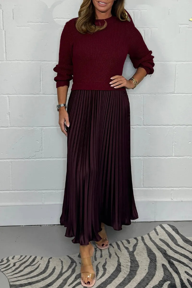 Jette | Midi Strickkleid für Damen mit Plisseerock