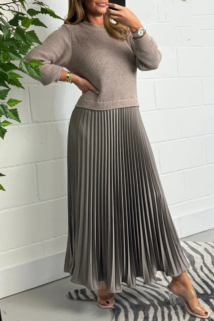 Jette | Midi Strickkleid für Damen mit Plisseerock