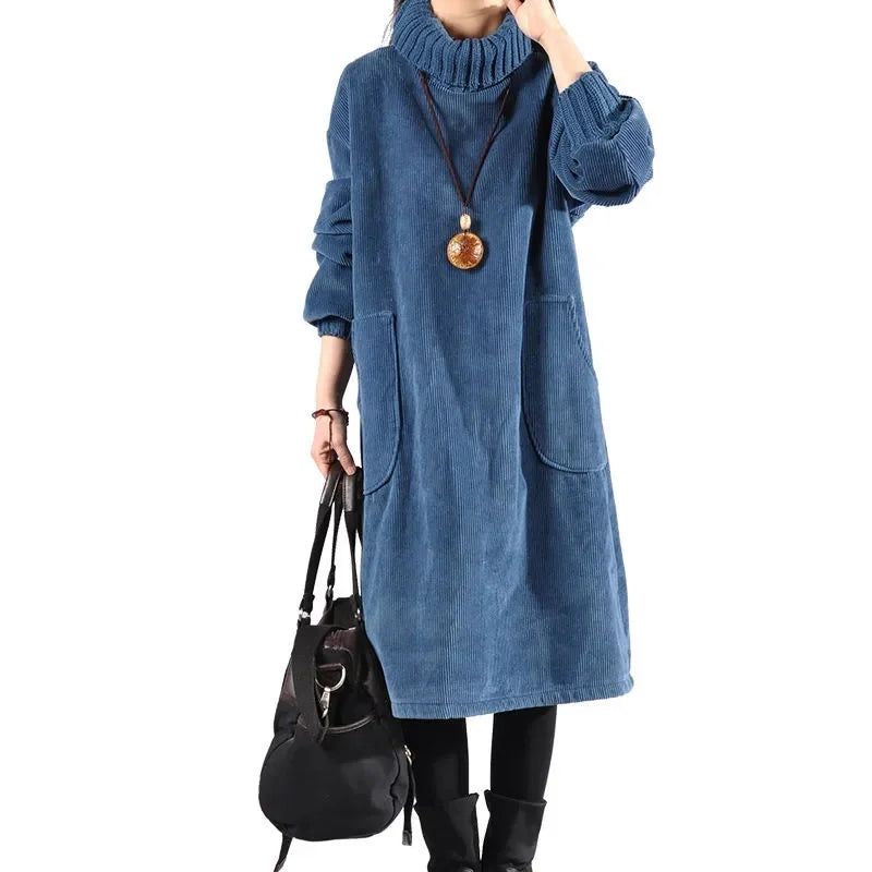 Kordula | Damen Midi Strickkleid mit Rollkragen für den Winter