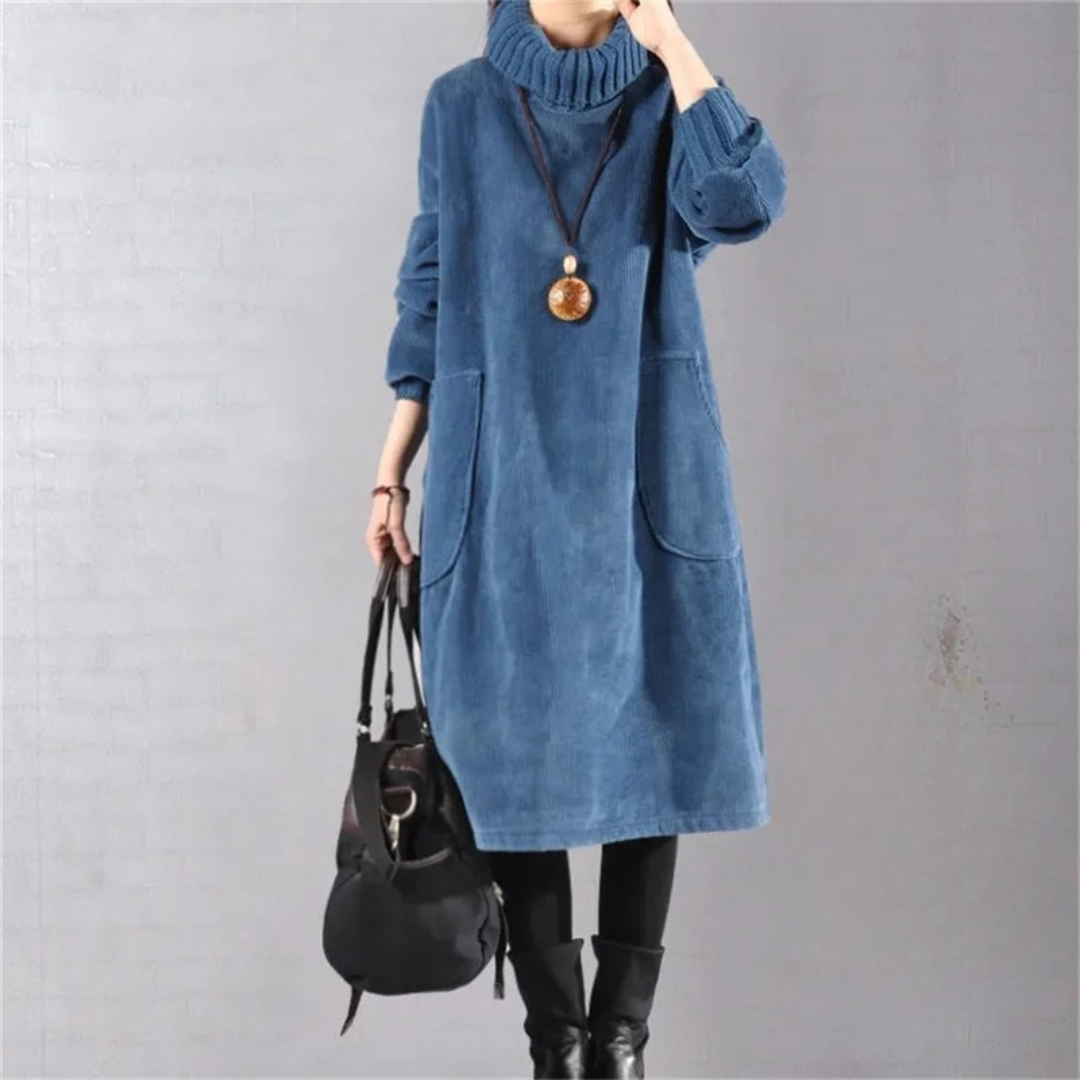Kordula | Damen Midi Strickkleid mit Rollkragen für den Winter