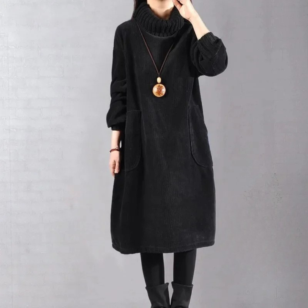 Kordula | Damen Midi Strickkleid mit Rollkragen für den Winter