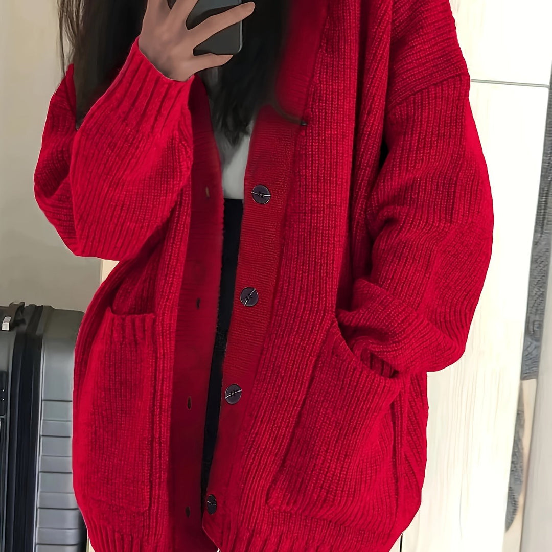 Brunike | Damen Oversize Strickjacke mit Knopfverschluss