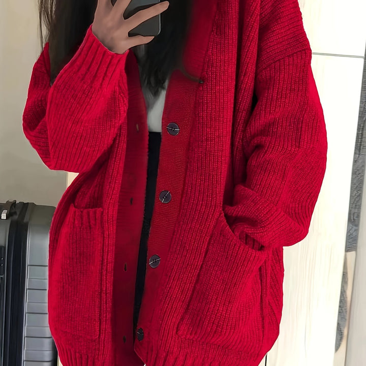 Brunike | Damen Oversize Strickjacke mit Knopfverschluss