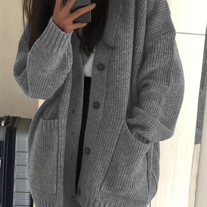Brunike | Damen Oversize Strickjacke mit Knopfverschluss