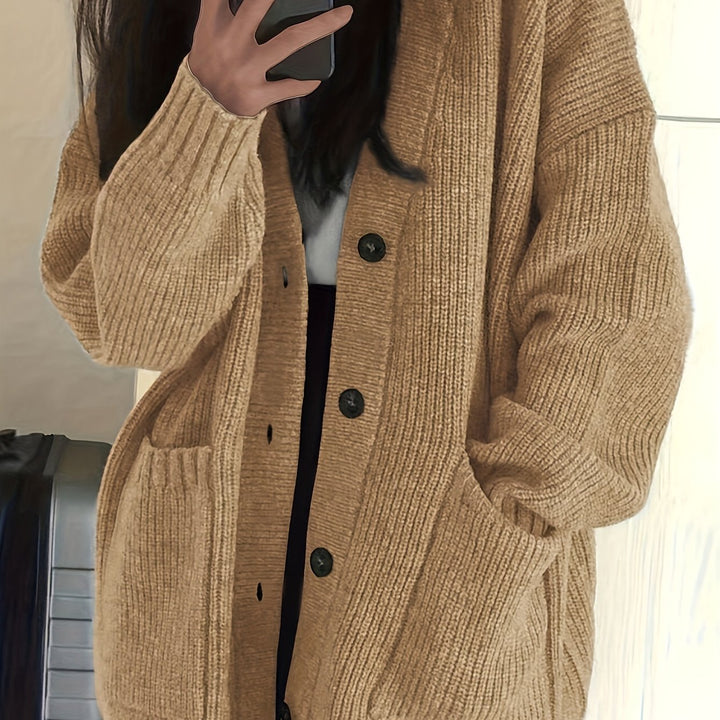 Brunike | Damen Oversize Strickjacke mit Knopfverschluss