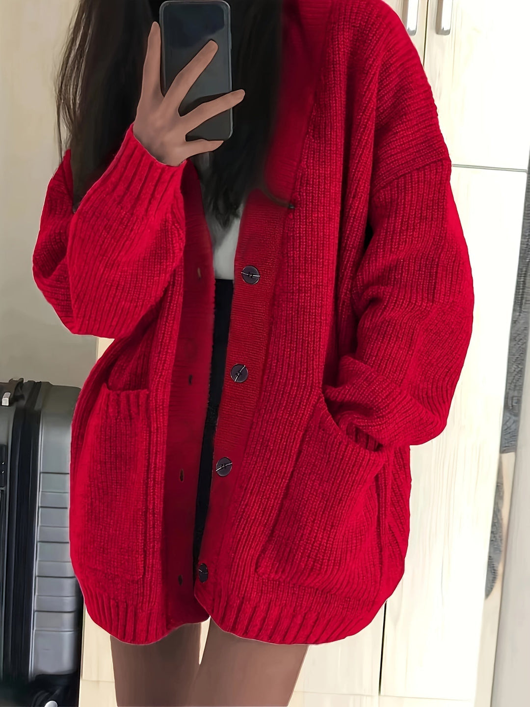 Brunike | Damen Oversize Strickjacke mit Knopfverschluss