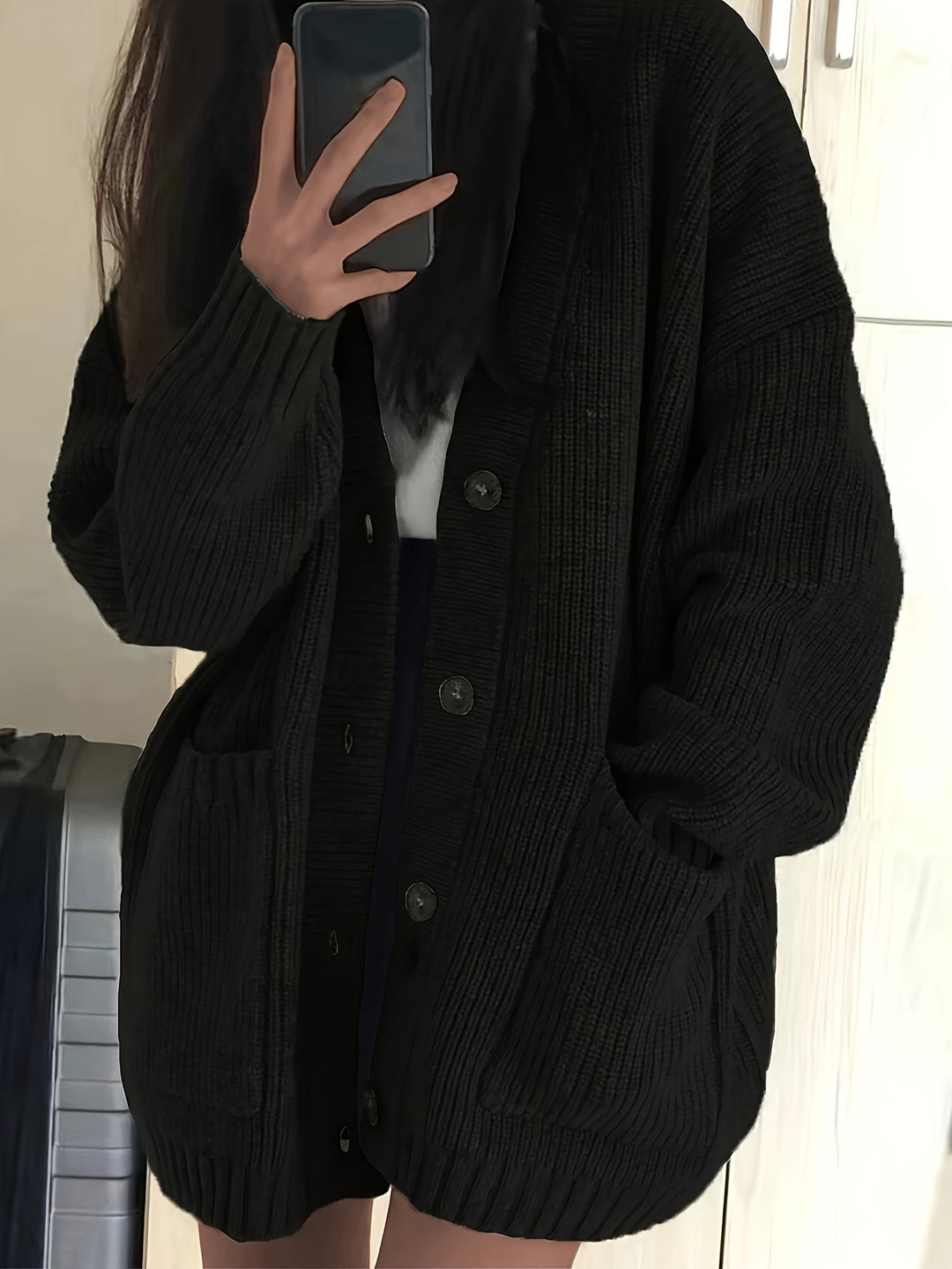 Brunike | Damen Oversize Strickjacke mit Knopfverschluss