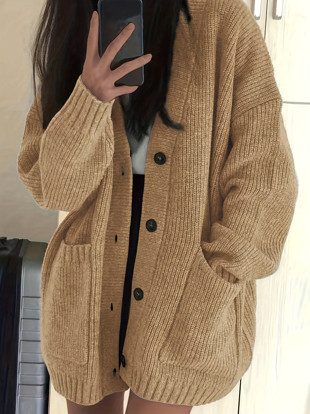 Brunike | Damen Oversize Strickjacke mit Knopfverschluss