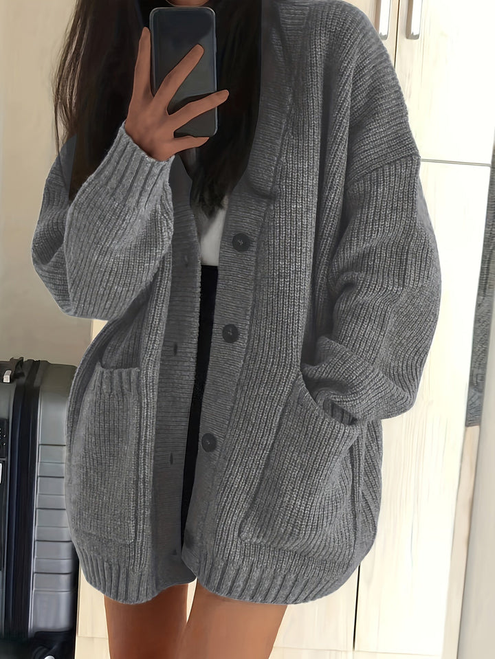 Brunike | Damen Oversize Strickjacke mit Knopfverschluss