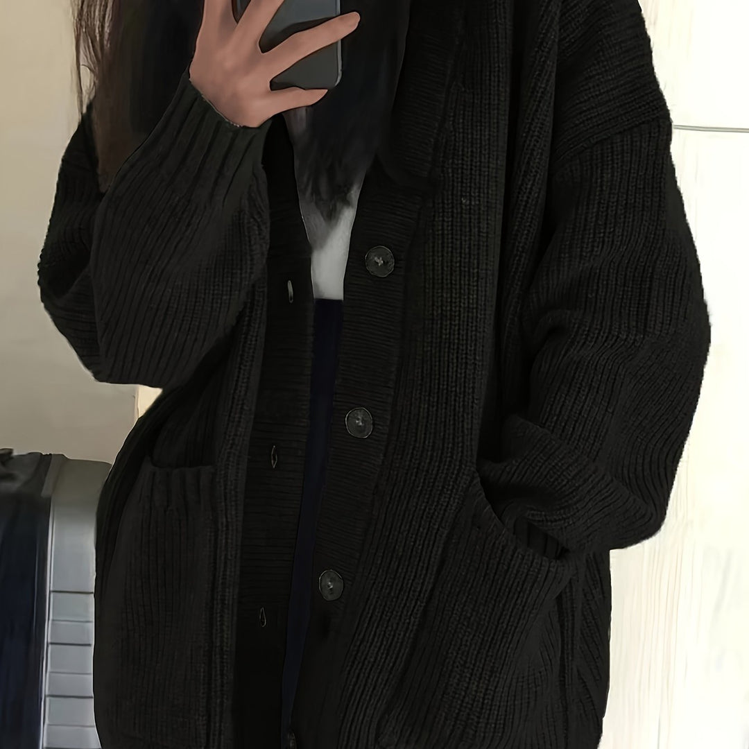 Brunike | Damen Oversize Strickjacke mit Knopfverschluss