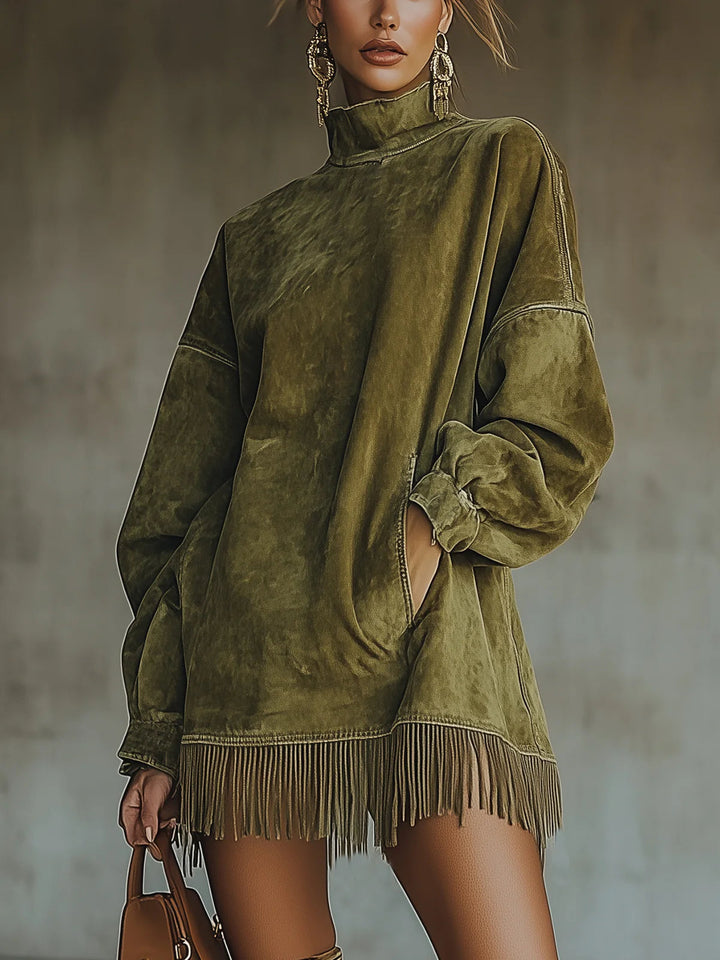Vera | Oversized Damen Strickkleid mit Fransensaum