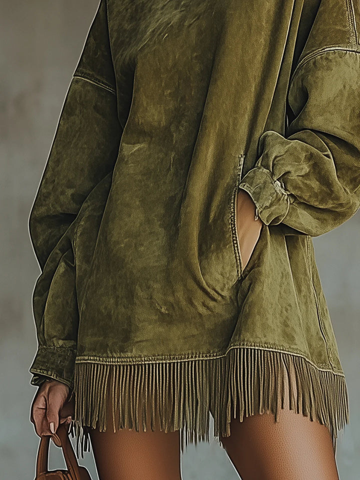 Vera | Oversized Damen Strickkleid mit Fransensaum