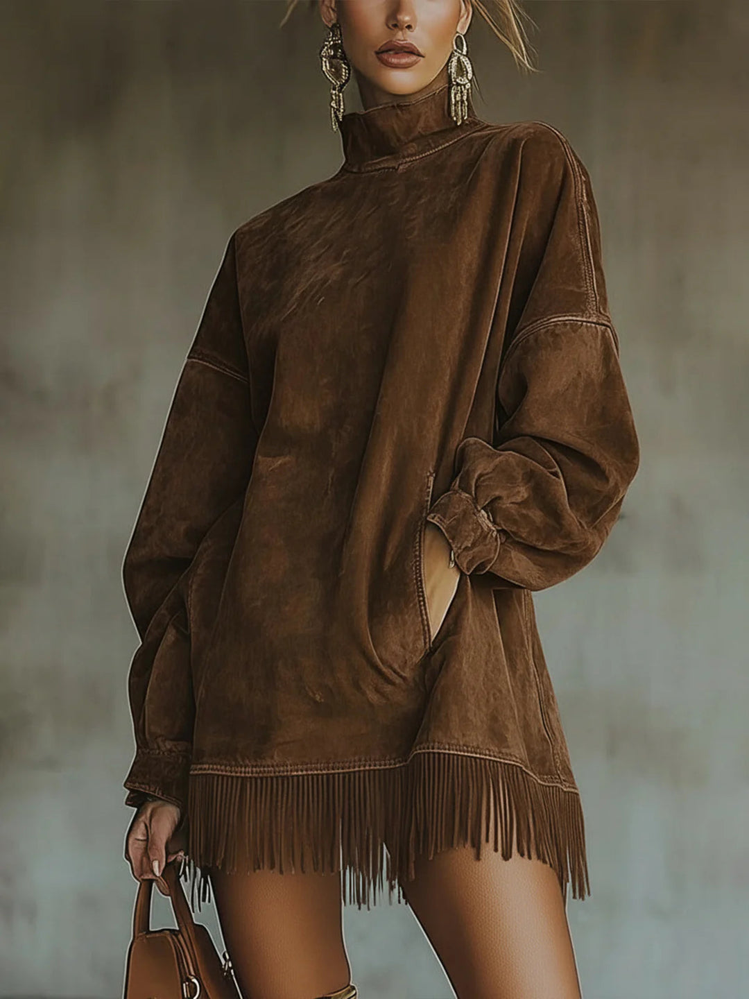 Vera | Oversized Damen Strickkleid mit Fransensaum