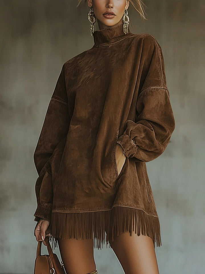 Vera | Oversized Damen Strickkleid mit Fransensaum