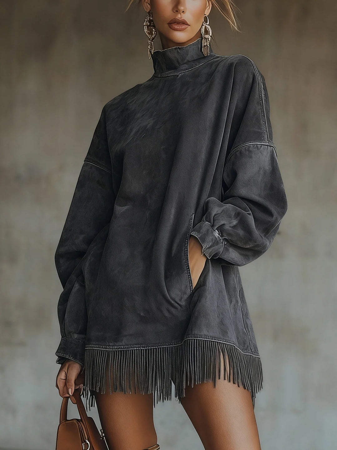 Vera | Oversized Damen Strickkleid mit Fransensaum