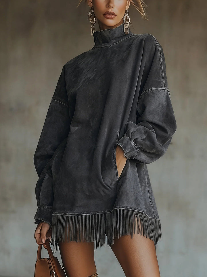 Vera | Oversized Damen Strickkleid mit Fransensaum