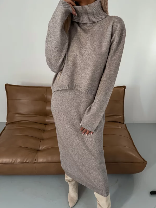 Brunwig | Damen Midi Strickkleid im Zweiteiler-Design