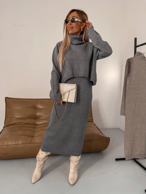Brunwig | Damen Midi Strickkleid im Zweiteiler-Design