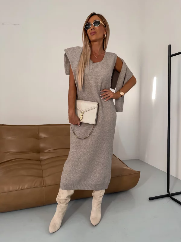 Brunwig | Damen Midi Strickkleid im Zweiteiler-Design