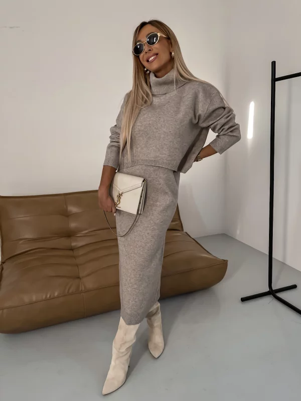 Brunwig | Damen Midi Strickkleid im Zweiteiler-Design