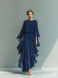 Steffi - Marineblau Chiffon Set Rüschen